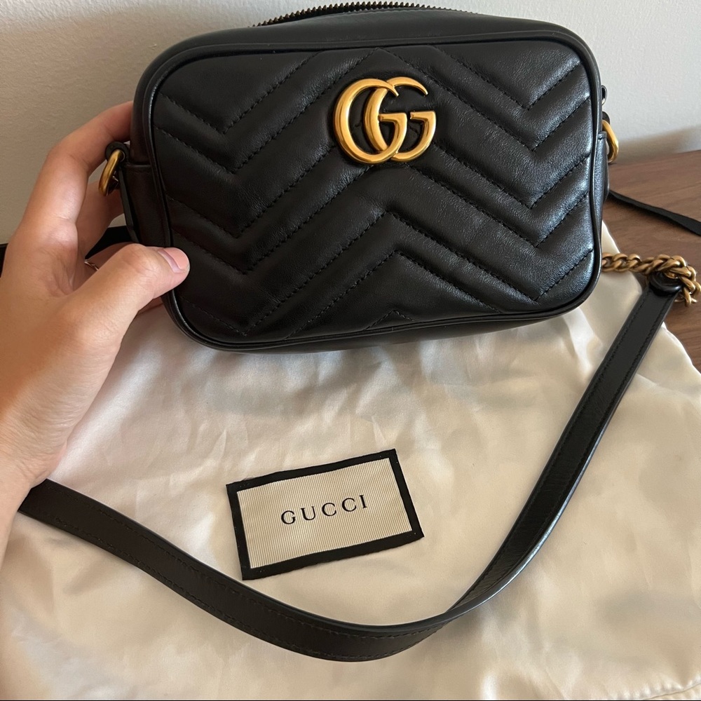 Gucci Black Leather Marmont Shoulder Bag with Gold Hardware